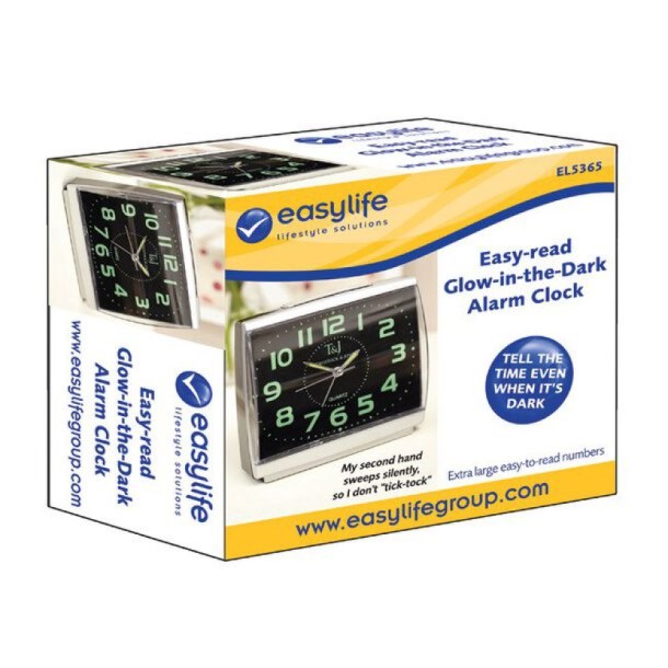 Easy-to-Read Glow-in-the-Dark Alarm Clock (Box of 2)