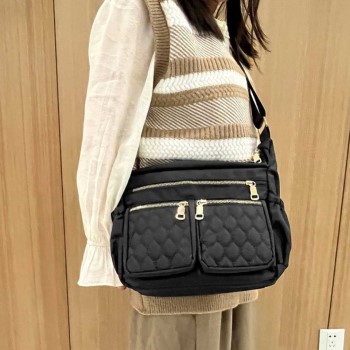 Adjustable Multi Zip Pockets Cross-Body Handbag