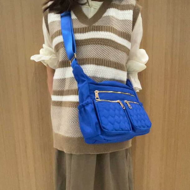 Adjustable Multi Zip Pockets Cross-Body Handbag