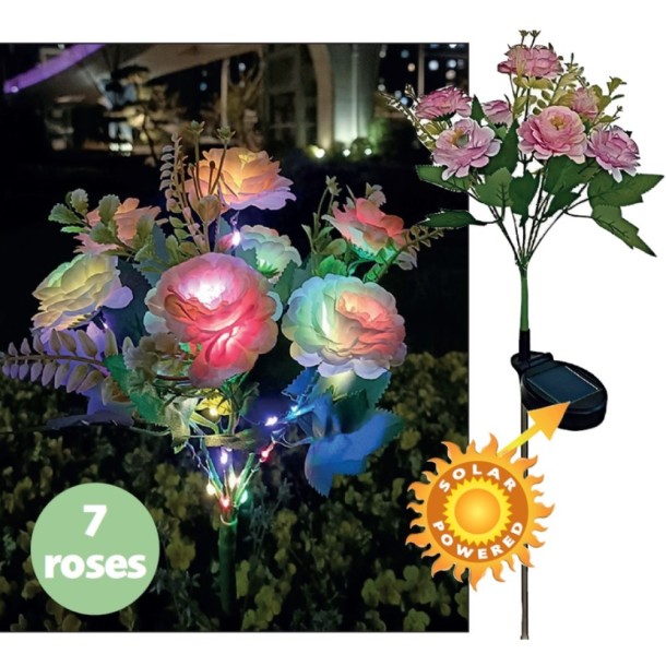 solar, rose, bouquet, lights